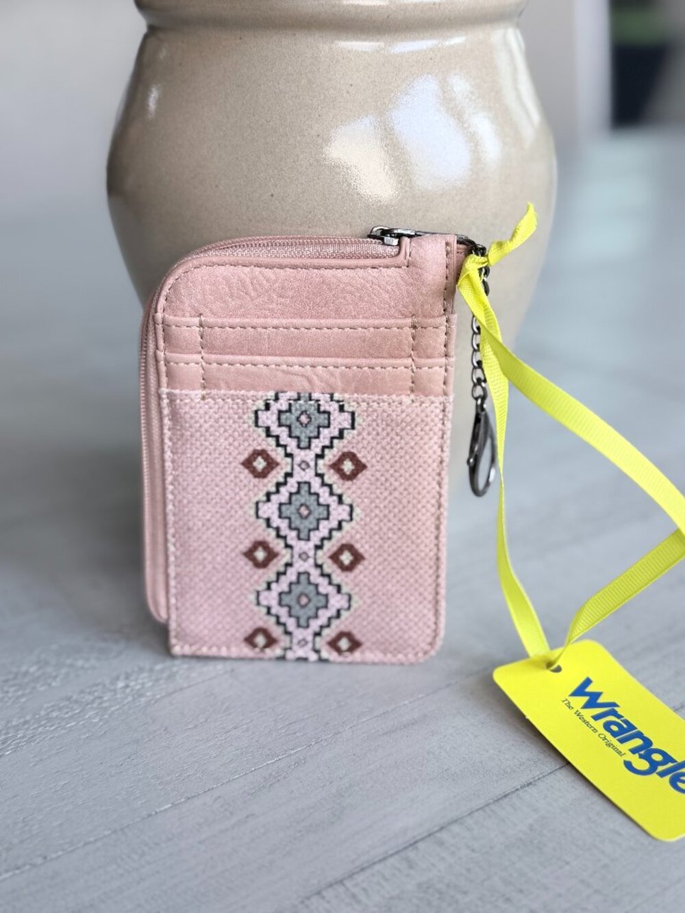 Wrangler Pink Aztec Card Holder Wallet Keychain Coin Purse Pink NWT